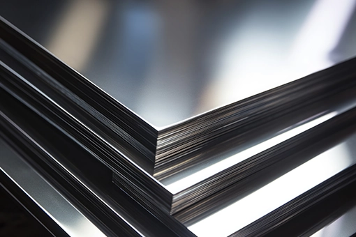 Zbliżenie na stos cienkich blach aluminiowych