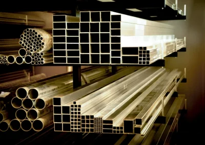 Regały magazynowe z różnymi rodzajami profili aluminiowych